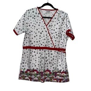 Christmas Snowflake & Snowman Print Scrub Top By U.S. Scrubs Size XL
